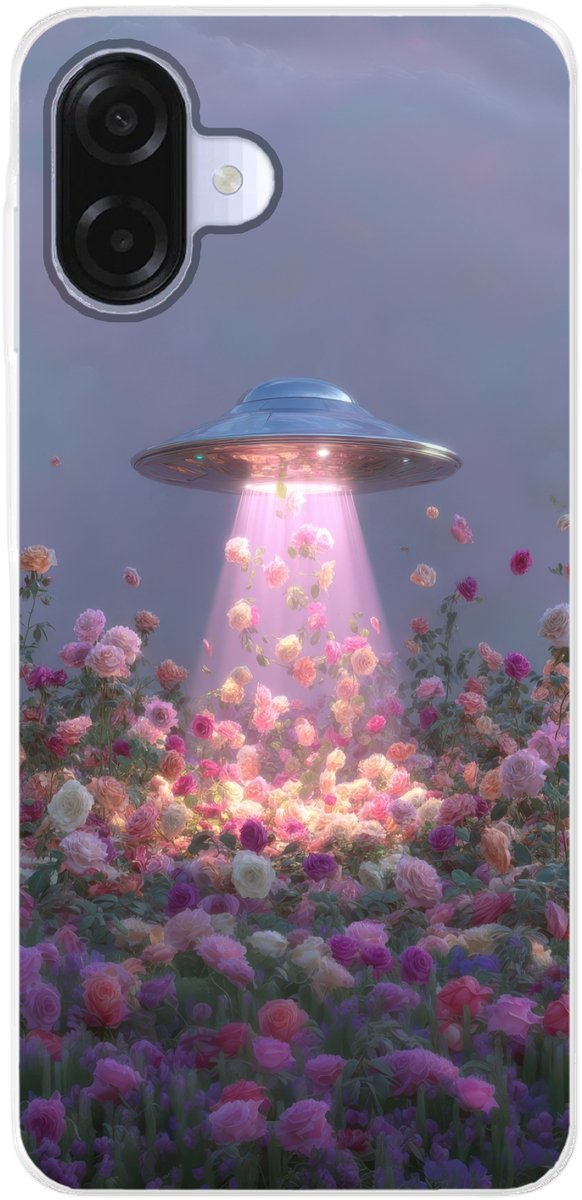 Telefoonhoesje Geschikt voor Samsung Galaxy A07 hoesje - Ufo - Rozen - Pastelkleuren - Siliconen Telefoonhoesje Telefoonhoesje
