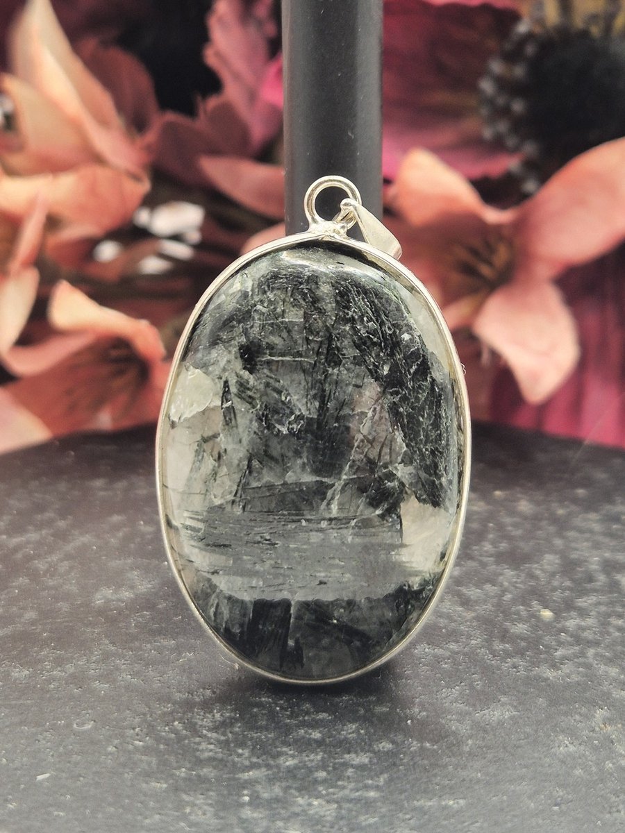 Edelsteen ovale Toermalijnkwarts hanger ingezet in 925 Sterling zilver