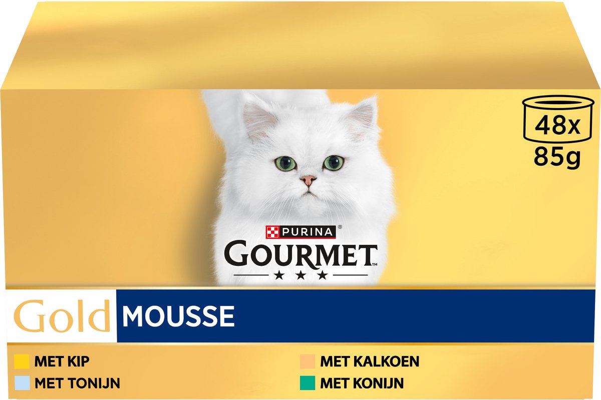 Gourmet Gourmet Gold Mousse Kattenvoer - Zachte Mousse met Kip, Tonijn, Kalkoen en Konijn - 48x85gr