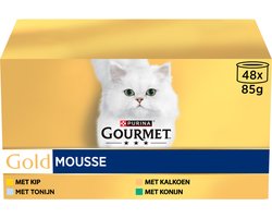 Gourmet Gold Mousse Kattenvoer - Zachte Mousse met Kip, Tonijn, Kalkoen en Konijn - 48x85gr