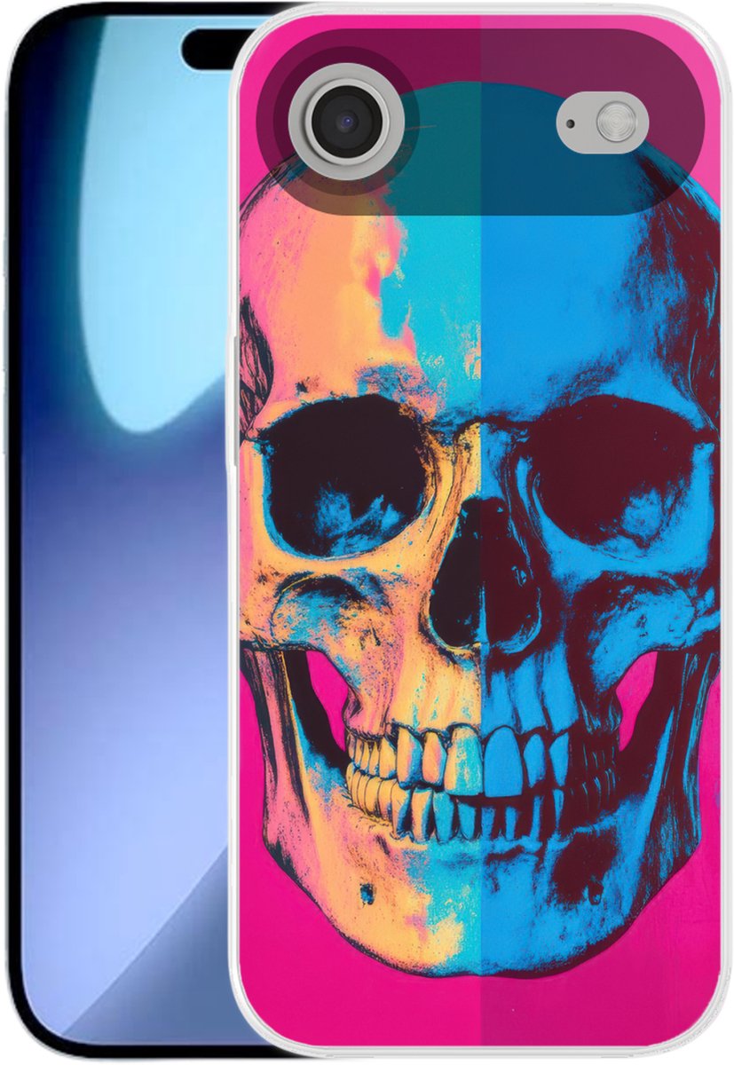 Telefoonhoesje Geschikt voor iPhone Air hoesje - Neon - Blauw - Pop-art - Schedel - Siliconen Telefoonhoesje Telefoonhoesje