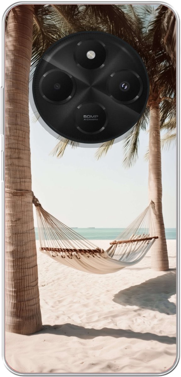 Telefoonhoesje Geschikt voor Xiaomi Geschikt voor Poco C75 hoesje - Hangmat - Palmbomen - Strand - Zee - Siliconen Telefoonhoesje Telefoonhoesje