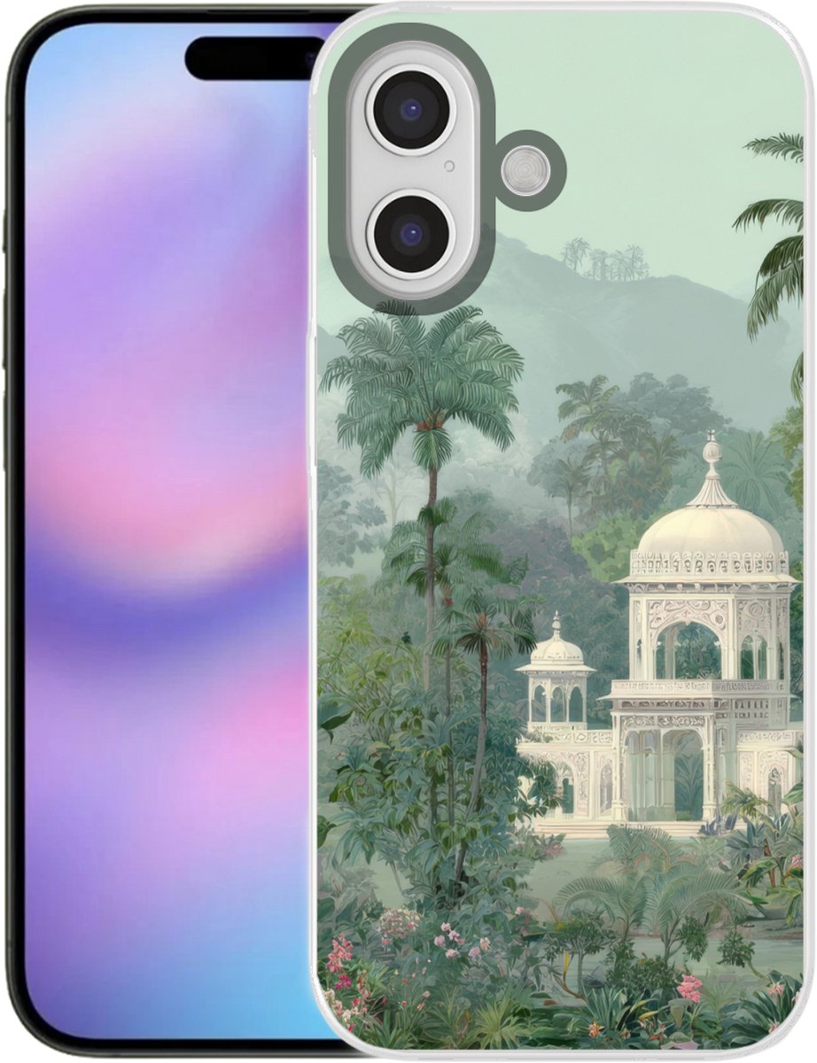 Telefoonhoesje Geschikt voor iPhone 17 hoesje - Tropische tuin - Koepelgebouw - Bloemen - Siliconen Telefoonhoesje Telefoonhoesje