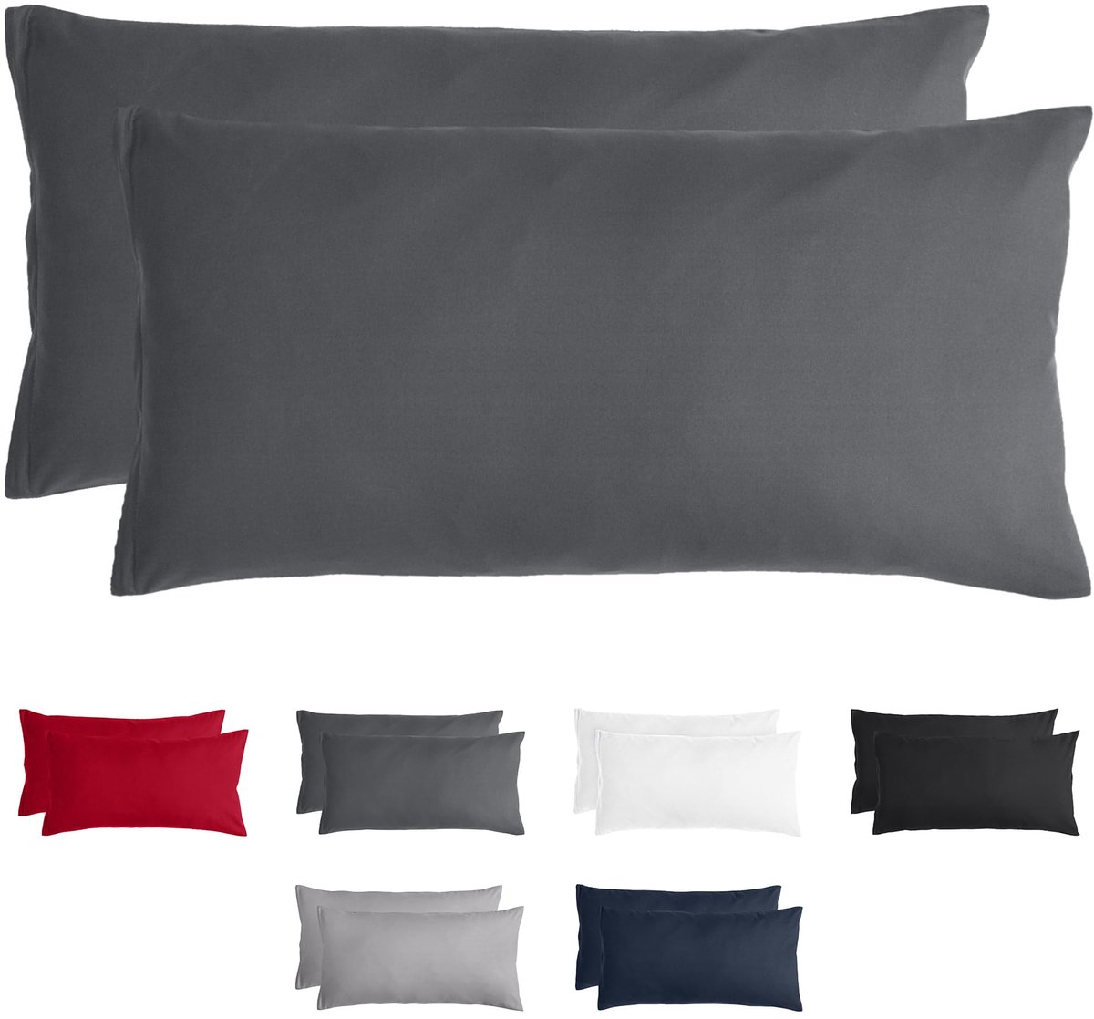 Unyqoos Set van 2 antraciete kussenslopen 40x80 cm met ritssluiting en ademend microvezel Grijs