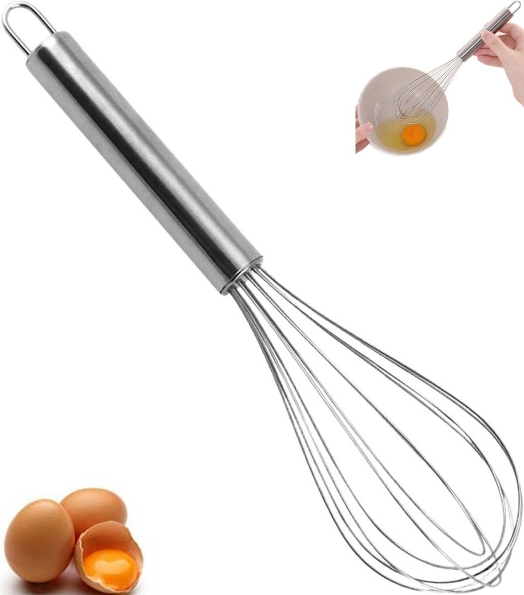 1 stuk - Klopper - Eierklopper van roestvrij staal - Handmatige klopper - Keukenmixer - Multifunctionele eiklopper - 20 cm ballonzijde eiklopper - Geschikt voor matcha, bakken en koken (zilver)