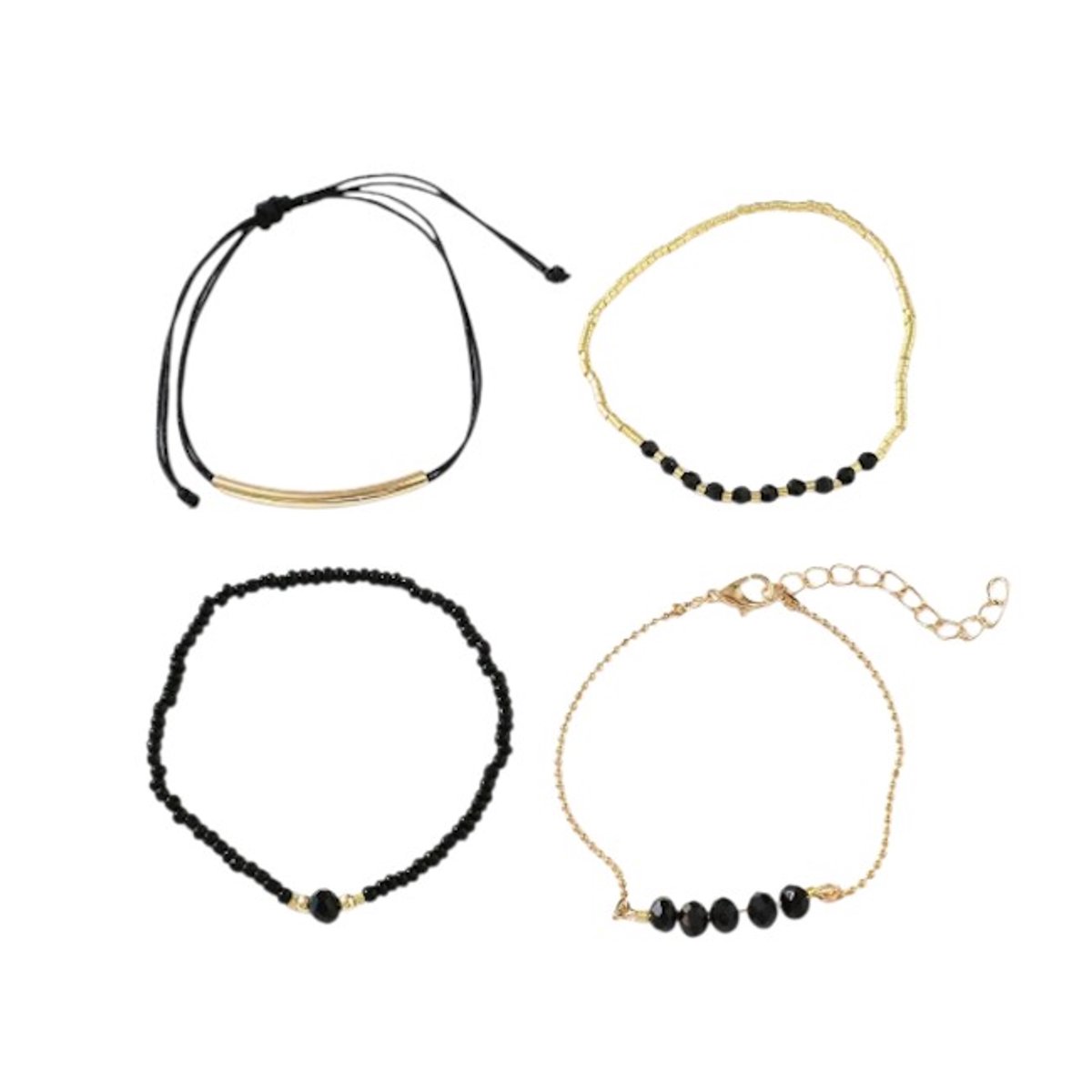 Set 4 - delig Armbandjes - Zwart | 17-20 cm | Bijoux/Kraaltjes | Fashion Favorite