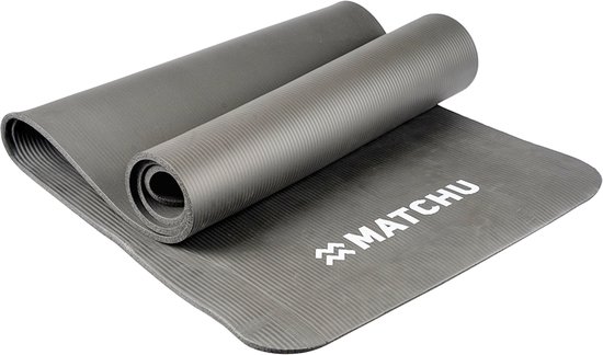 Matchu Sports - Fitness mat - Yogamat - Sportmat - Fitnessmat - Met draagkoord - 180 cm x 60 cm x 0,9 cm - Grijs - NBR