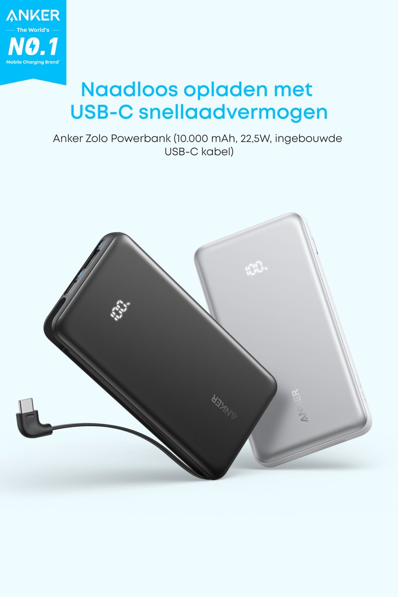 Anker Zolo Powerbank, 10.000 mAh 22,5W Max Draagbare Lader, USB-C In- en Output Snelladen Accupack, Slank Reismaatje — cadeau in Elektronica - foto 7