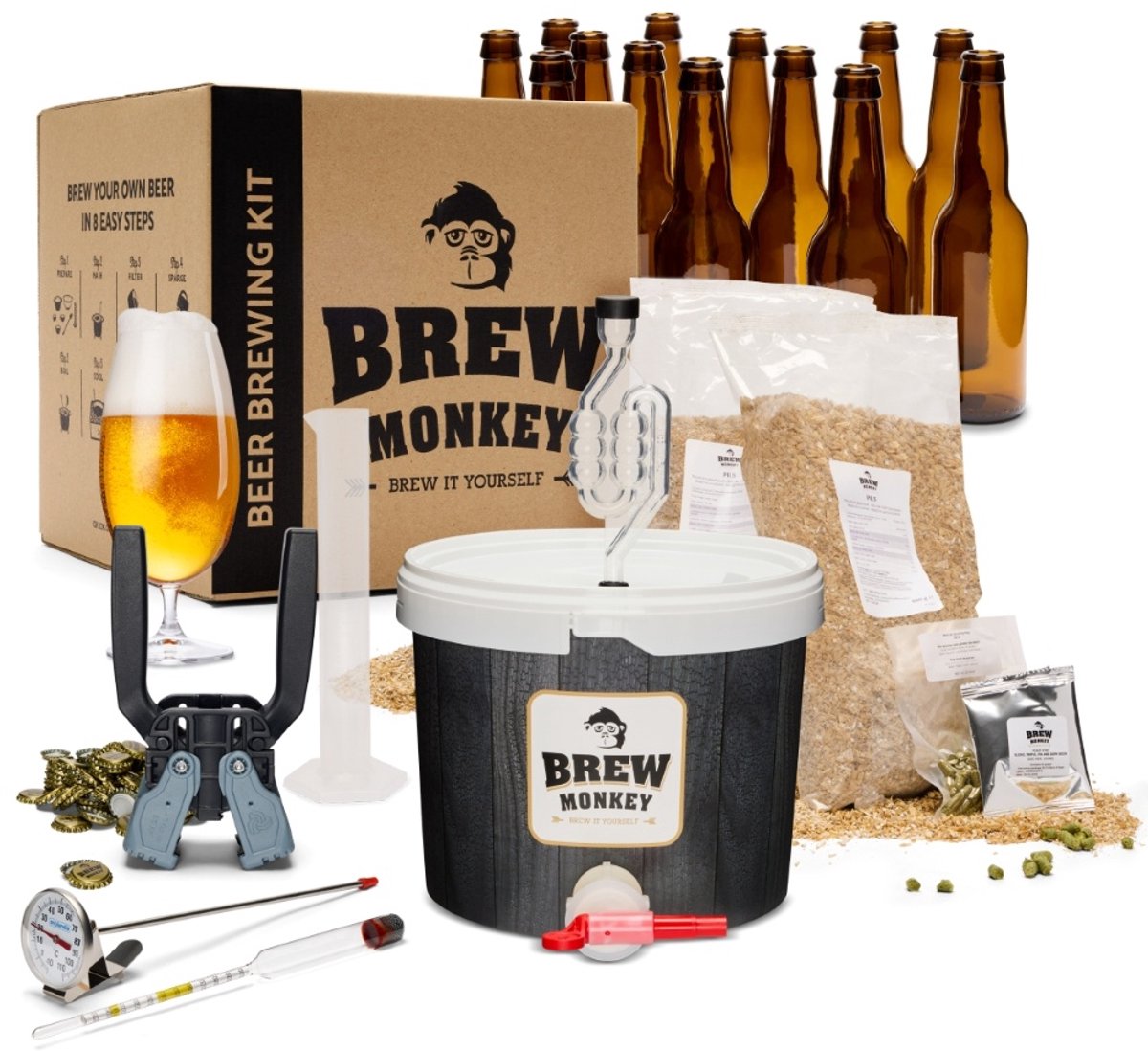 Brew Monkey Luxe Blond - Bierbrouwpakket - Zelf Bier Brouwen Bierpakket - Gadgets Mannen - Vaderdagcadeau - Verjaardagscadeau voor Mannen - Verjaardag cadeau - Origineel bier Cadeau