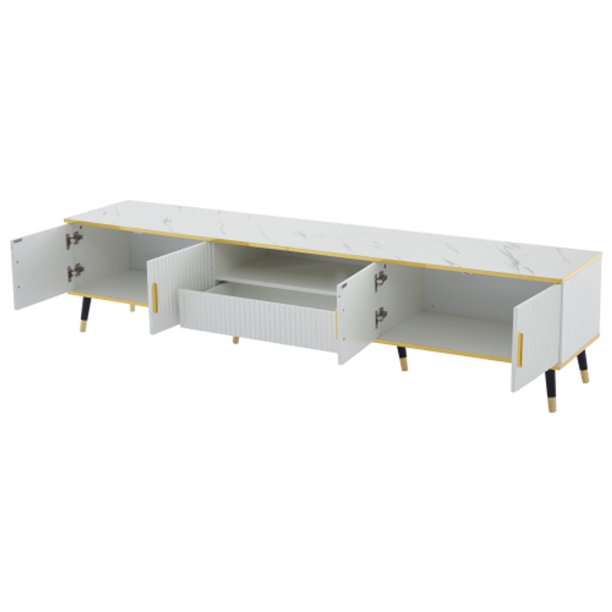 200x40x46cm Lage TV-kast Moderne Marmerlook TV-paneel TV-commode Met 2 Deuren En 1 Lade Voor TV Tot 90 Inch