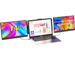 VIN® Professionele Portable Monitor Pro 2024 - Full HD - 13” / 17.4” Tri-Screen - Laptop Scherm Uitbreider - Inclusief Beschermhoes en Kabels - Blauw