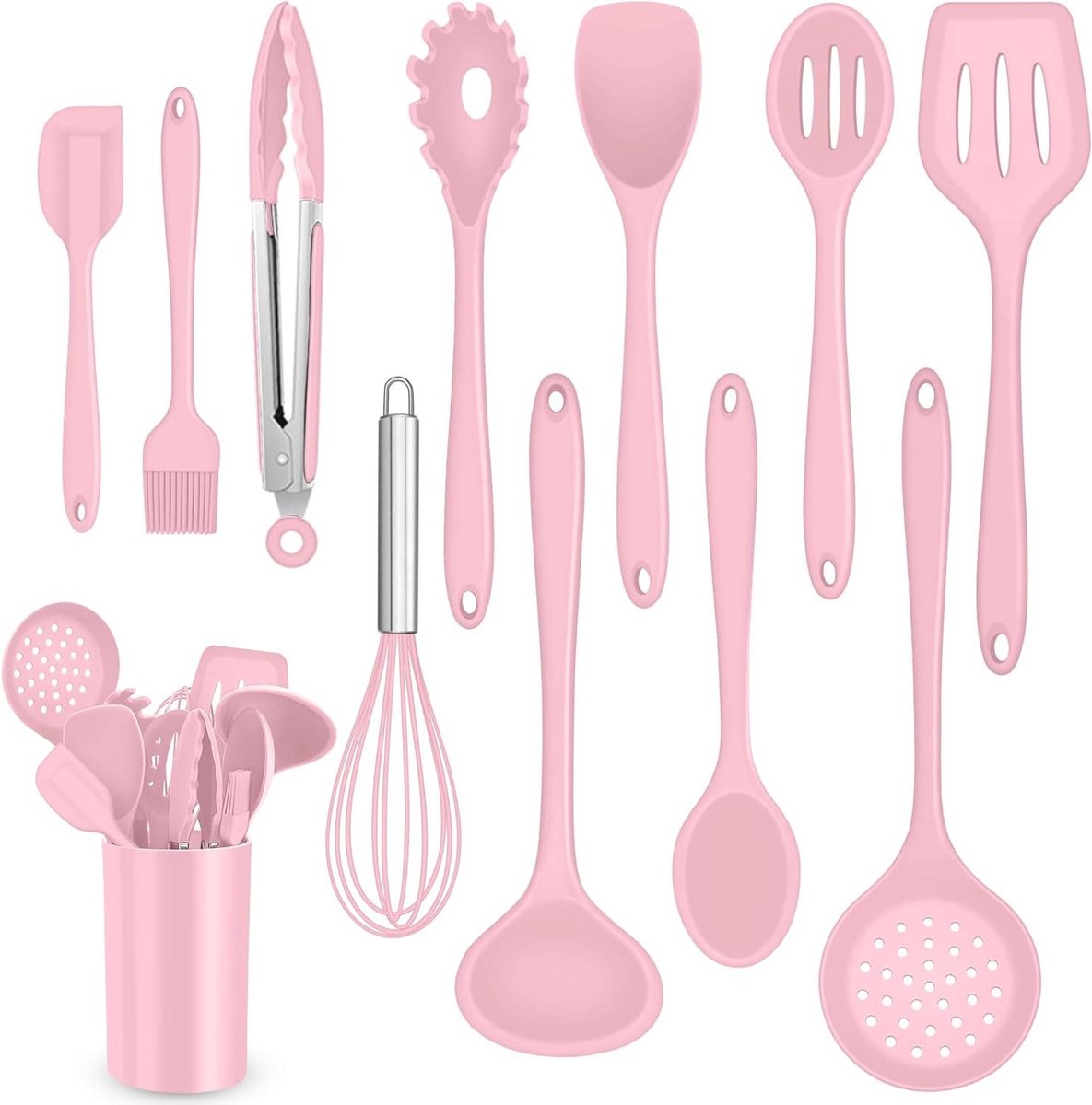 CSGoods - Siliconen keukengerei set in roze kleur - 12 stuks, keukentools, koken en bakken gear