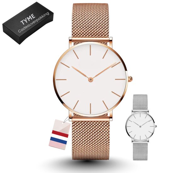 Tyme Ibiza Dames Horloge - 36mm Wit/Rosékleurig
