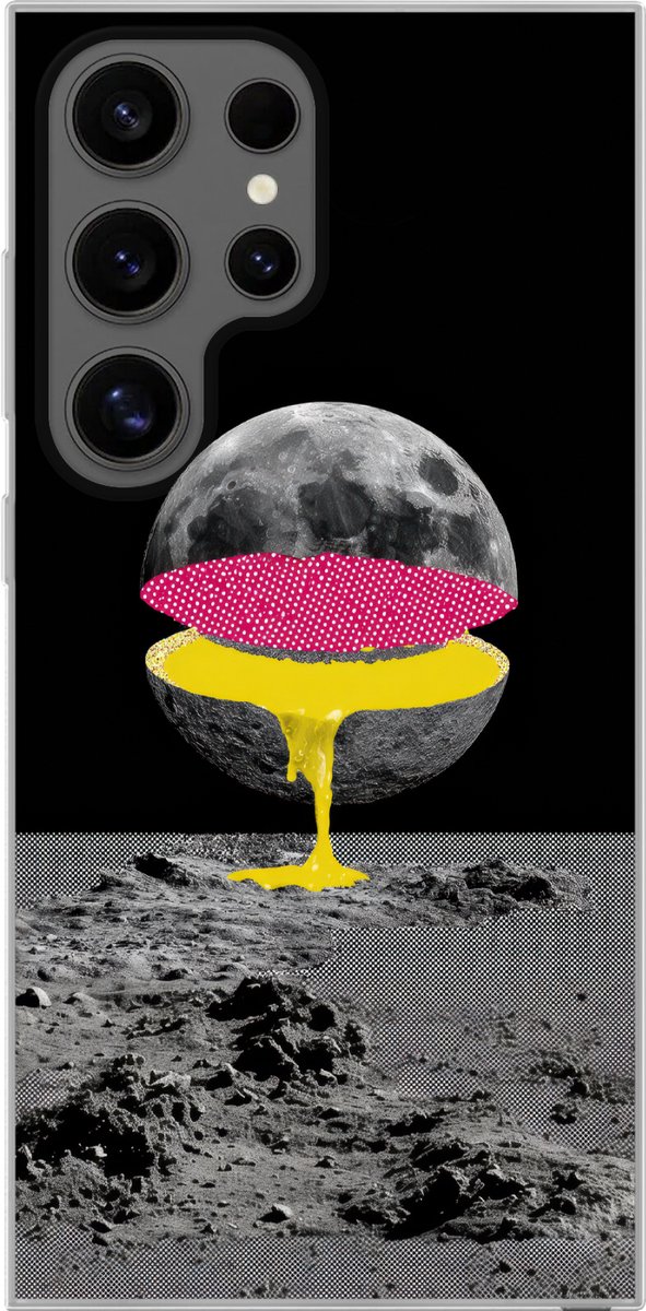Telefoonhoesje Geschikt voor Samsung Galaxy S24 Ultra hoesje - Maan - Geel - Roze - Zwart - Siliconen Telefoonhoesje Telefoonhoesje