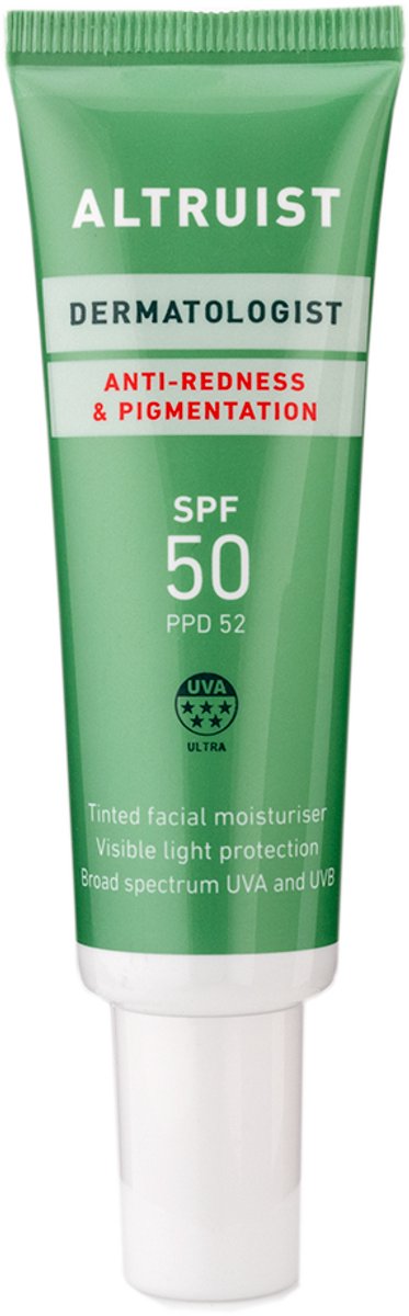 Altruist Anti-Roodheid & Pigmentatie SPF50 - Getinte Dagcrème - Voor De Gevoelige en Acnegevoelige Huid - Color Correcting Moisturizer - Camoufleert Roodheid - met Centella Asiatica - Parfumvrij - Dermatologisch getest - 30ml