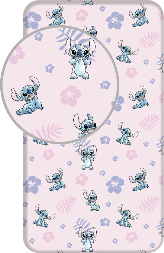 Disney Lilo & Stitch Hoeslaken Pink - Simple - 90 x 200 cm - Katoen