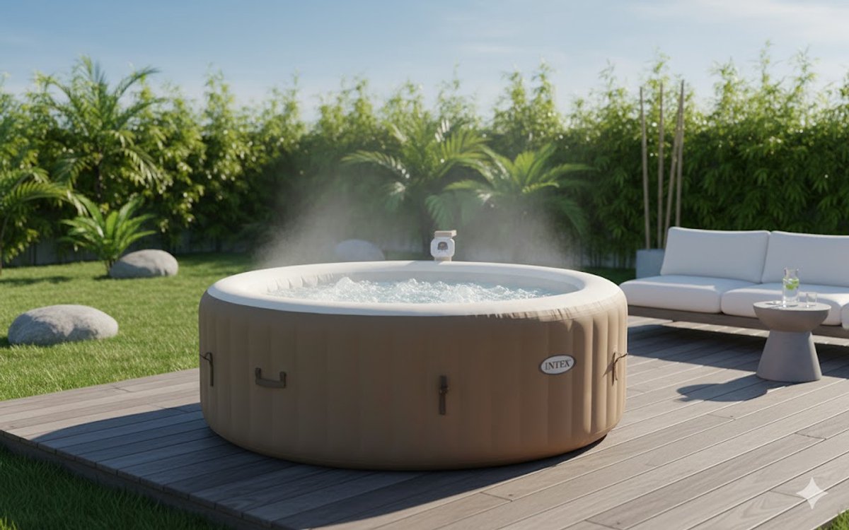 Luxe Opblaasbare Bubbelbad 'Aqua Wellness' - 4 Persoons Hottub (196 x 71 cm) met 120 AirJets, Anti-Kalksysteem & Digitale Controle van Alta Furniture