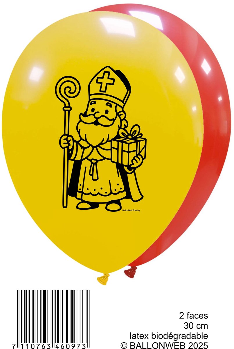 8x Sinterklaas Ballonnen – Rood & Geel -PRO– Latex 30 cm – 2-Zijdige Bedrukking- Exclusief Design © Promoballons - Biologisch Afbreekbaar – / Sint-Nicolaas Saint Nicolas
