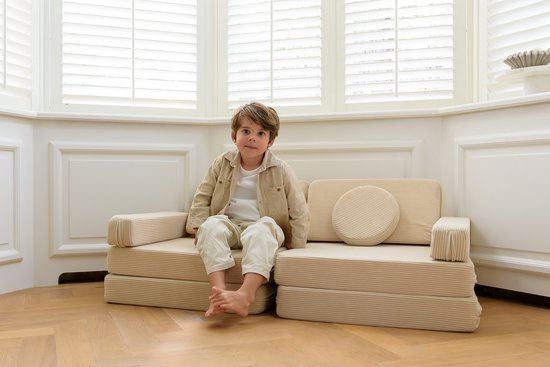 Babiem® Max - Speelbank - 8 Onderdelen - Kinderbank - Kindersofa - Wasbare Hoes - Modulaire Bank - Speelgoedbank - 120x60x44 cm - Beige Ribstof van Merkloos — afbeelding 4