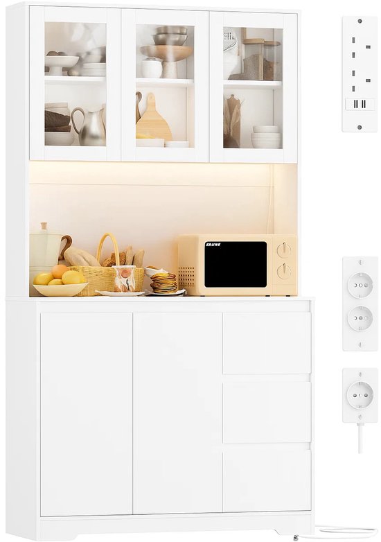 Maison Nordique - Buffetkast wit - Buffetkasten - Buffetkast keuken - Kasten - Keukenkast - Stopcontact - Led verlichting - Wit