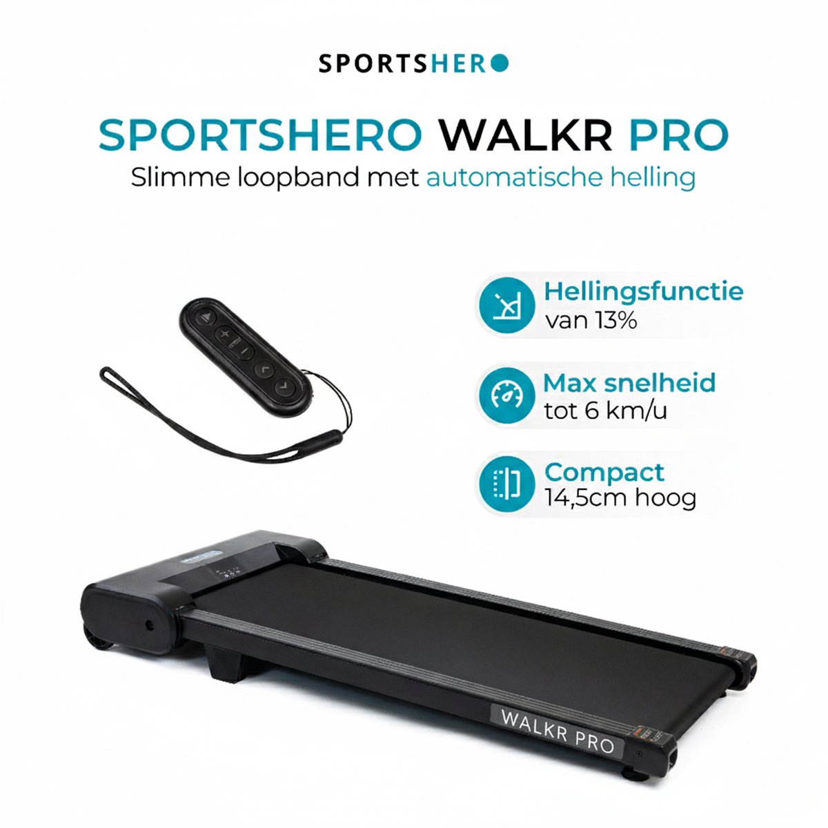 SPORTSHERO WALKR PRO Loopband 6 km/u Zwart met Helling - afbeelding 2
