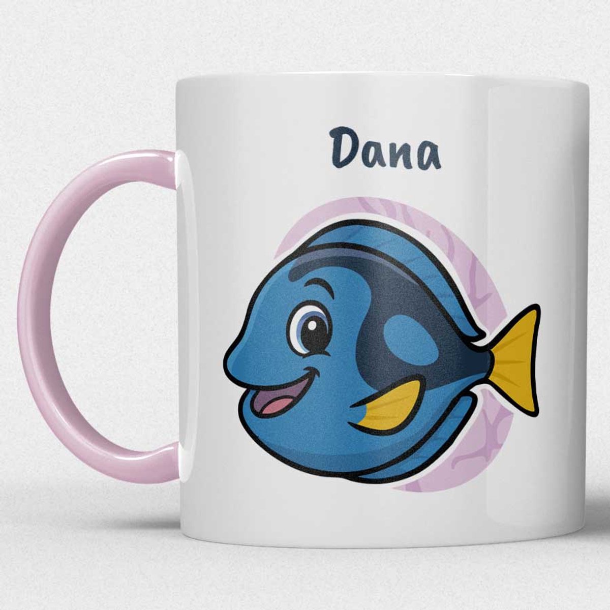 kindermok/kinderbeker | gepersonaliseerd met naam | met vis | roze | Schattige illustraties