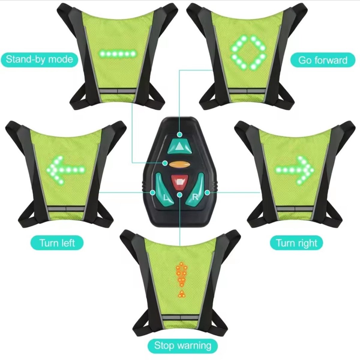 Reflecterend veiligheidsvest met LED-verlichting en afstandsbediening - voor fietsers en voetgangers - maximale zichtbaarheid dag en nacht