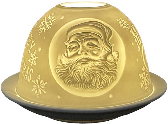 Clayre & Eef Waxinelichthouder Ø 12x8 cm Wit Porselein Kerstman
