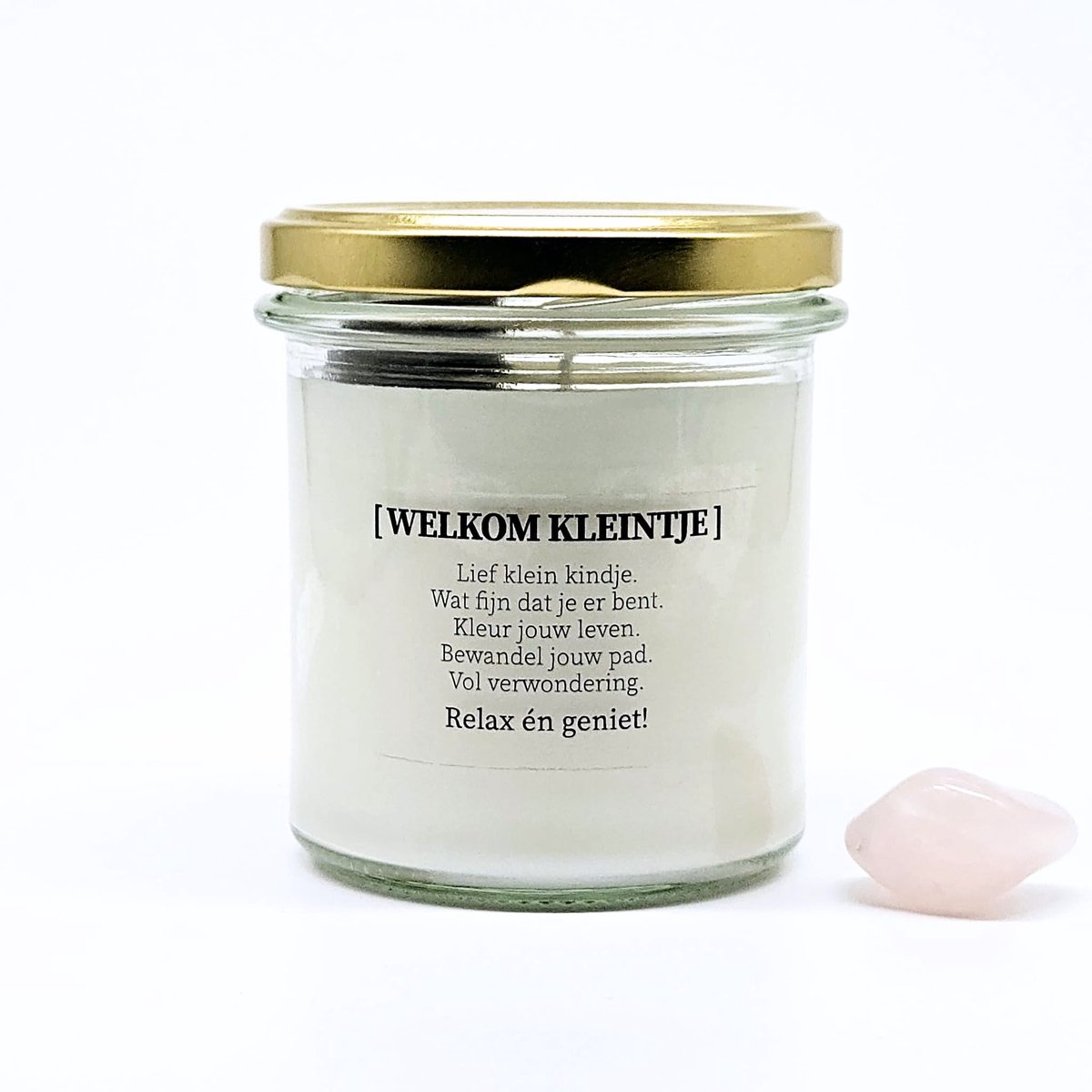 Candlelight-on - geboorte kaars met edelsteen - Welkom kleintje - meisje - o.b.v. sojawas en etherische oliën