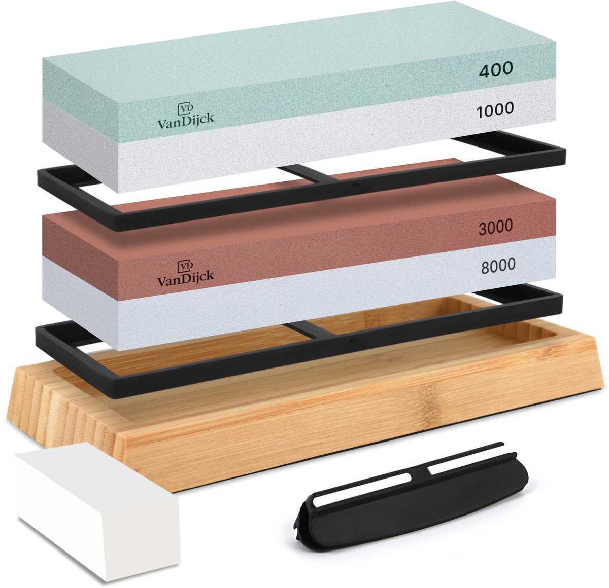 VanDijck Messenslijper Wetsteen - Slijpsteen Set voor Messen - 400/1000 en 3000/8000 - Medium Light