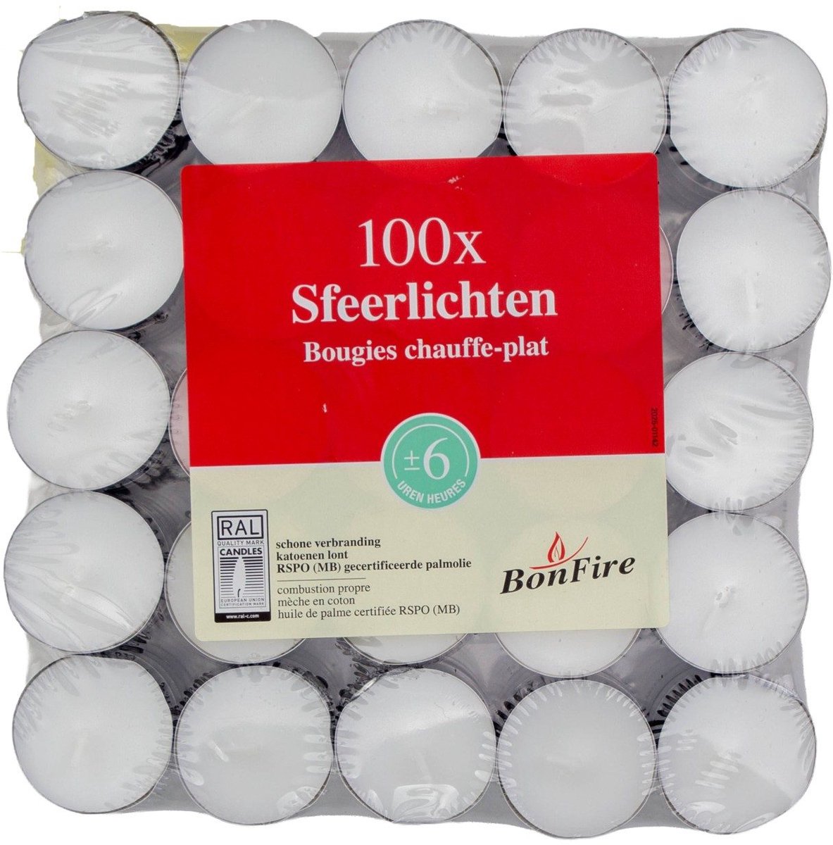 Bonfire - Theelichten Met Cup 6 Branduren - 100 Stuks