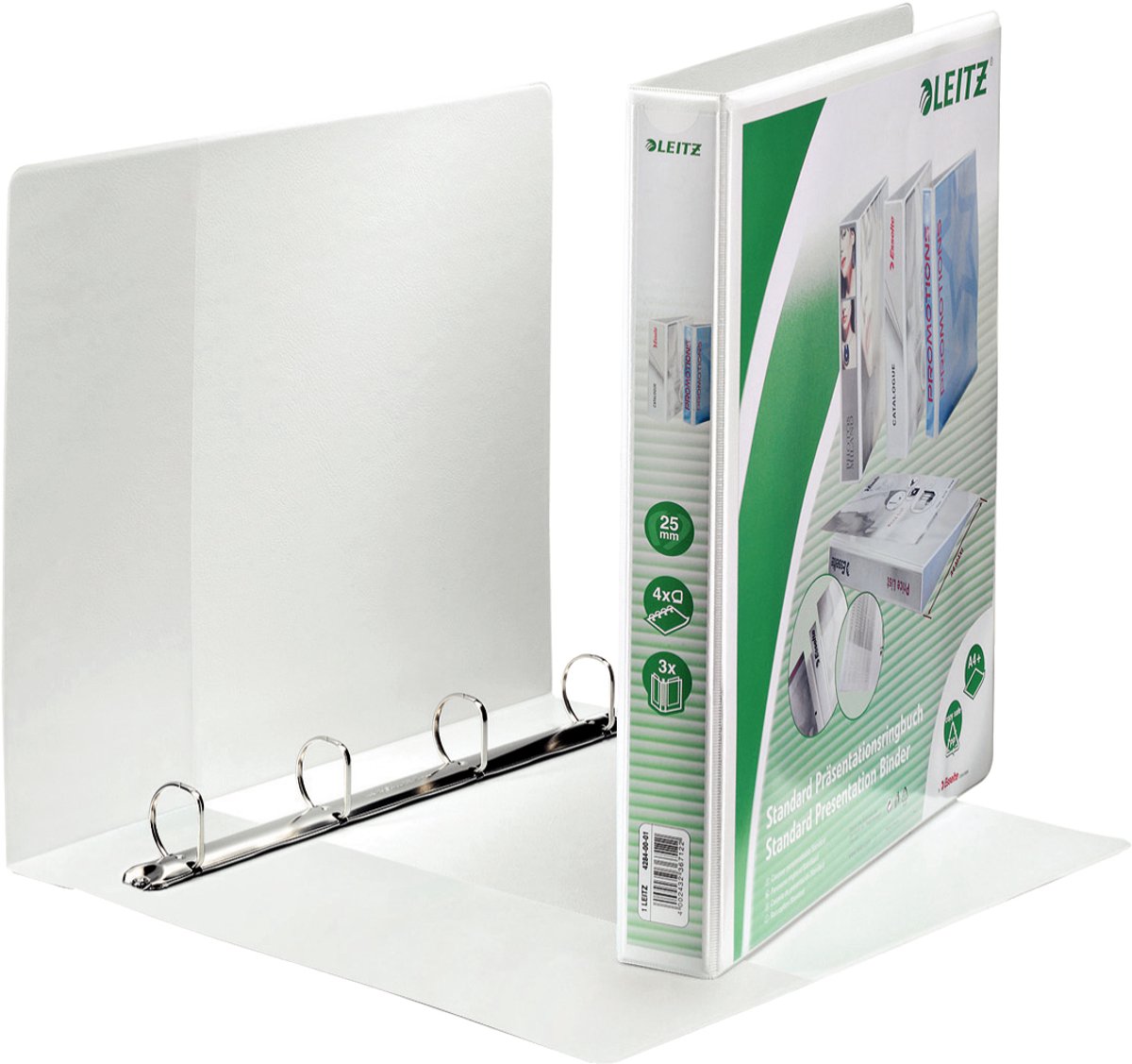 Leitz 42840001, A4, D-ring, Presentatie, Polypropyleen (PP), Wit, 250 vel
