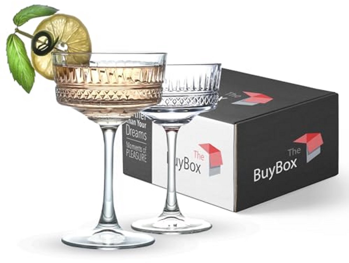 Vintage coupéglazen set van 2 - Champagne, Cocktail, Martini, Wijnglazen (260 ml)