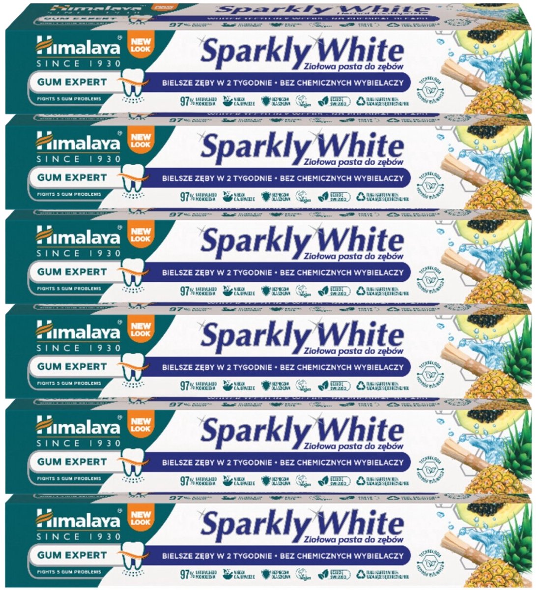 Himalaya Herbals Sparkly White Tandpasta - 6 x 75g - Herbal Toothpaste - Vegan - Tandpasta Voordeelverpakking