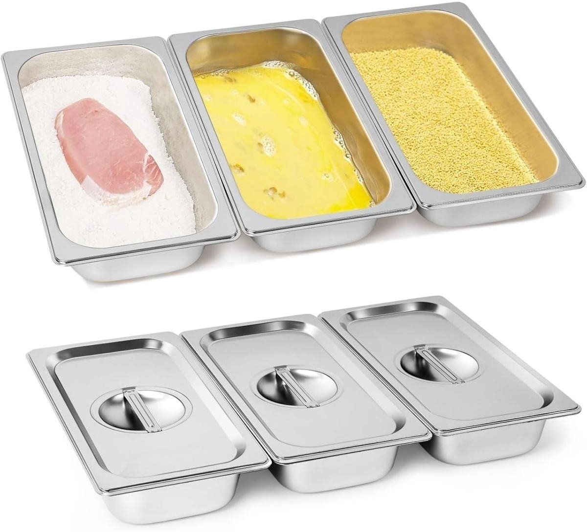 EXCITAT Schaal - Met deksel - Metalen schaal - Rechthoekig paneerstation - Voedselcontainer - Geschikt voor het bakken van schnitzels, vlees en vis