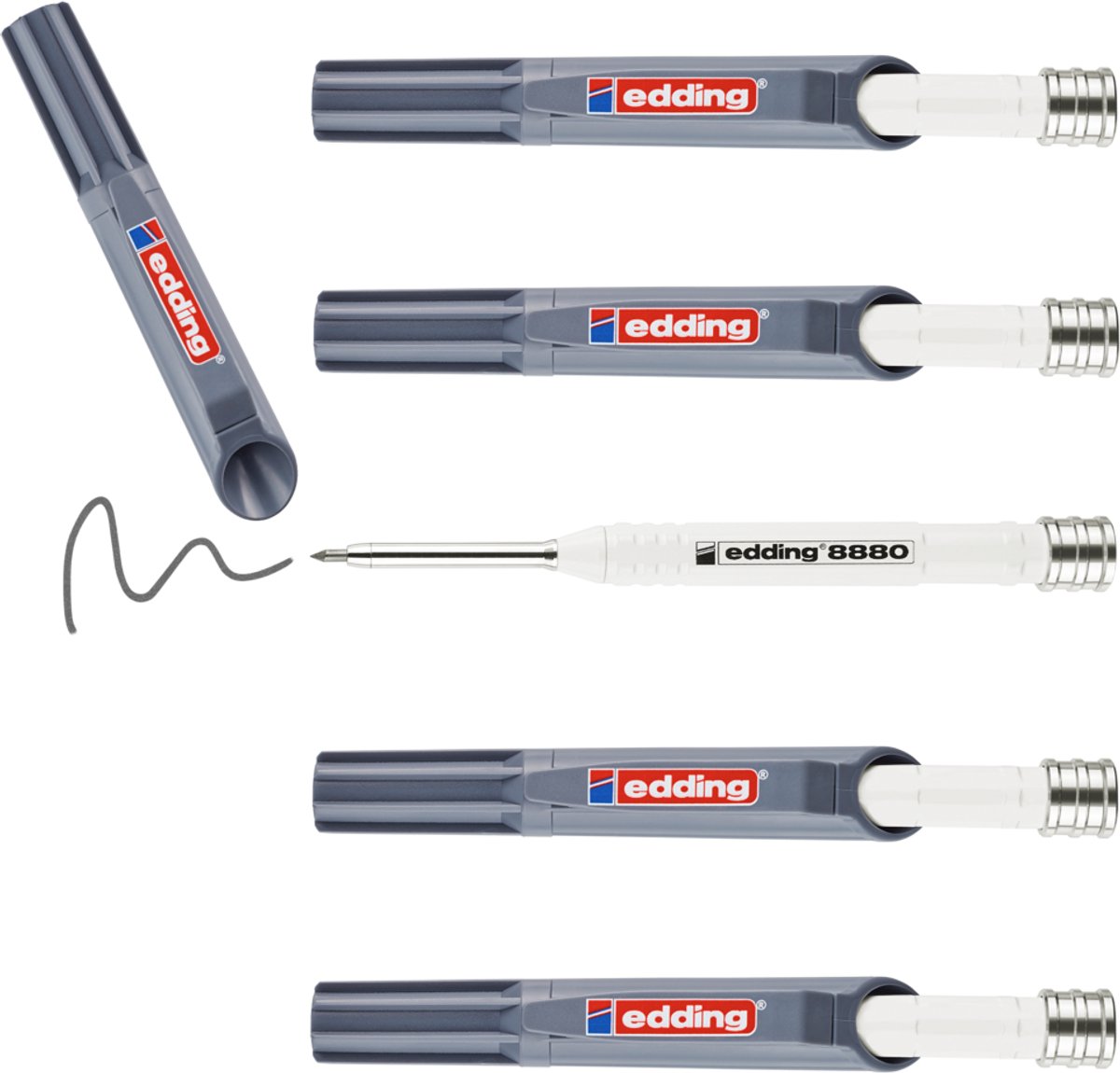 edding 8880 deep hole markeerpotlood / timmermanspotlood / bouwpotlood - 5 stuks - op grafiet basis - aluminium behuizing - voor bijna alle ondergronden - geschikt voor boorgaten - ideaal voor timmermannen, bouwvakkers, etc. - navulling verkrijgbaar
