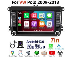 7inch Android 13 2+32G Auto Radio for VW Polo 2009-2013 | GPS Navigatie Head Unit met Draadloos CarPlay, Android Auto, Bluetooth, WiFi, FM en Achteruitrijcamera