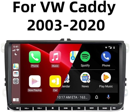 Autoradio Bluetooth, 9in Car Stereo Radio GPS Navigatie Hoofdeenheid 2+32G voor VW Caddy 2003-2020, Ingebouwde Draadloze CarPlay Android Auto Bluetooth WiFi FM SWC + AHD Backup Camera