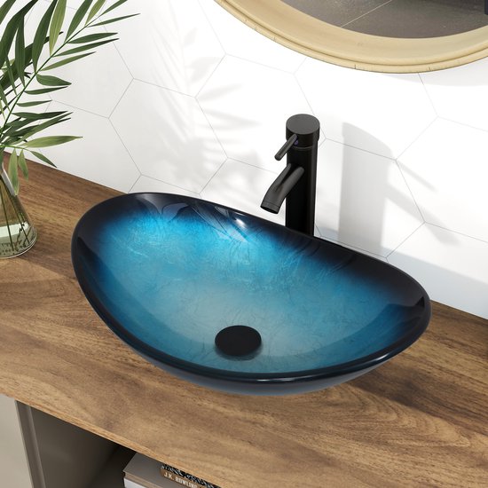 vidaXL Wasbak gehard glas 42 cm zwart badkameraccess