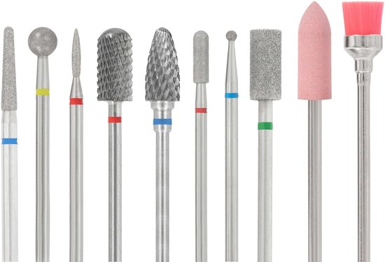 FOOCCA® Premium Tungsten en Diamanten Nagelfrees Bitjes - Mix 10 Stuks - Tungsten Wolfraam Carbide Nagel Bitjes - Diamond - Diamant - Diamanten - Elektrische Nagelvijl Opzetstukjes - Diamanten Bits - Manicure en Pedicure Nagel Bitjes
