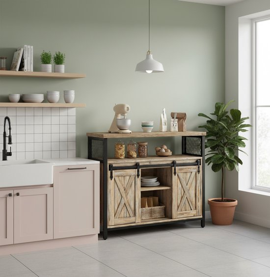 Dressoir Keukenkast Met 2 Schuifdeuren, Buffetkast In Middeleeuwse Stijl Voor Woonkamer Hal Opbergkast 100 X 40 X 75 Cm Walnoot Keukenbuffet P 010173002220