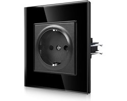CNBINGO Schuko Stopcontact – Enkelvoudig Wandcontactdoos met Glas - 2-pack ZWART