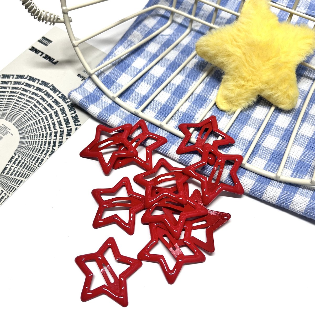 Mmgoqqt 10 Stuks Rode Ster Haarclips - Metaal - Leuk Ontwerp - Meisjes Haaraccessoires - Nieuwjaar Feest- 3x3.2cm