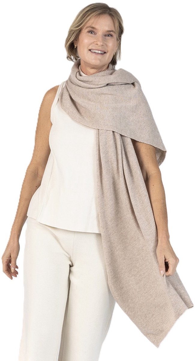Cashmere & Merino Wol Blend Luxe Sjaal –200 x 60 cm- Effen Licht Beige – Superzacht, Warm & Ademend – Premium Dames/Heren Sjaal