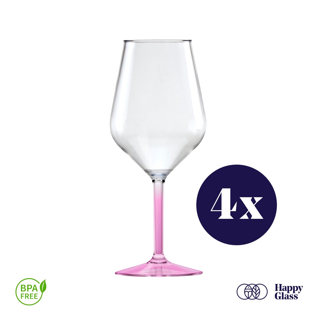 HappyGlass Lady Abigail plastic wijnglazen – Set van 4 kunststof herbruikbare wijnglazen – 47cl – Pretty pink steel – BPA-vrij Tritan