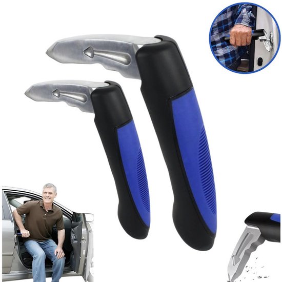 Lot de 2 poignées de porte de voiture multifonctionnelles - 17,5 x 10,8 x 5 cm - Bleues - Aide à l'entrée et à la sortie - Poignée - Marteau d'urgence - Accessoire universel pour voiture