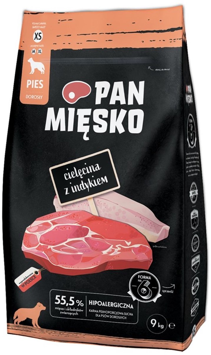 PAN MIĘSKO Pan Mięsko – Droog hondenvoer – Kalf & Kalkoen – Kleine rassen XS – 9 kg – Natuurlijk & Hypoallergeen