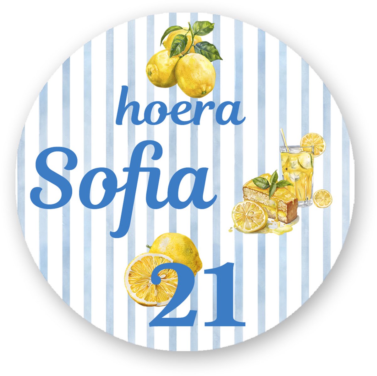 25x Traktatiestickers 21 diner Lemon | Sluitstickers verjaardag met naam en leeftijd- Pimp Studio