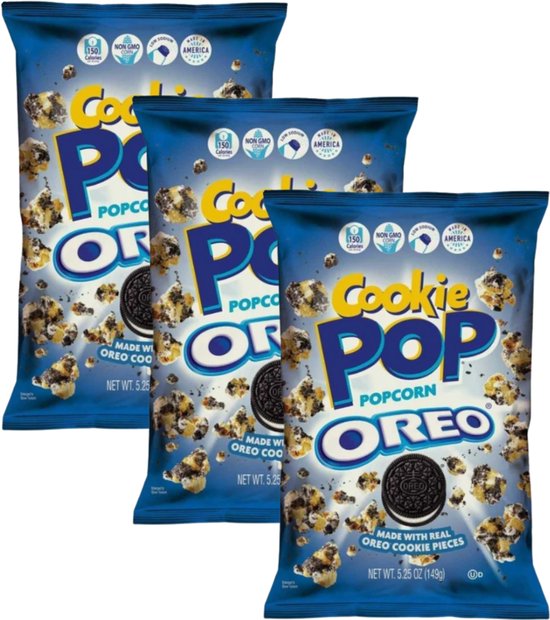 Candy Pop Popcorn Oreo – 3 zakken van 149g – Zoete snack met Oreo