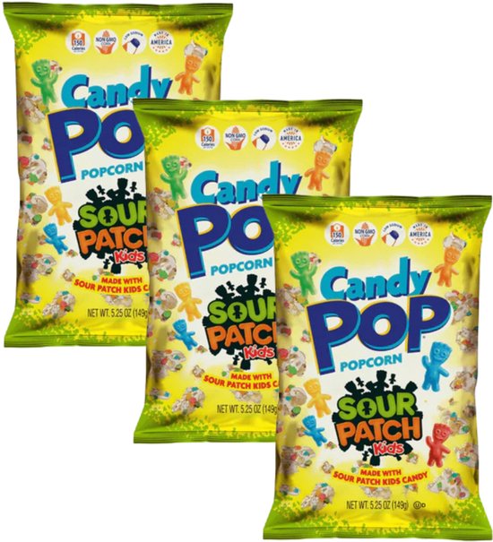 Candy Pop Popcorn Sour Patch Kids – 3 zakken van 149g – Zoete snack